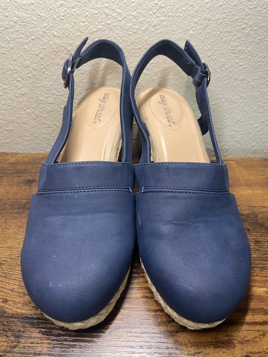 Easy Street Shoes - Easy Street Stargaze Size 9W Blue Espadrille Slingback Wedge Sandals